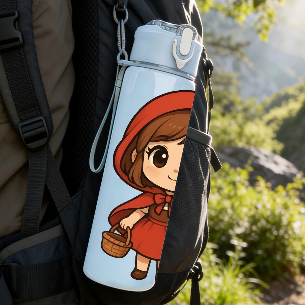1PC Red Hood Little Red Riding Hood Print 750ml Color Plastic Sports Water Bottle Leakproof Flip Straw Lid Suitable for Sports Office Home Use