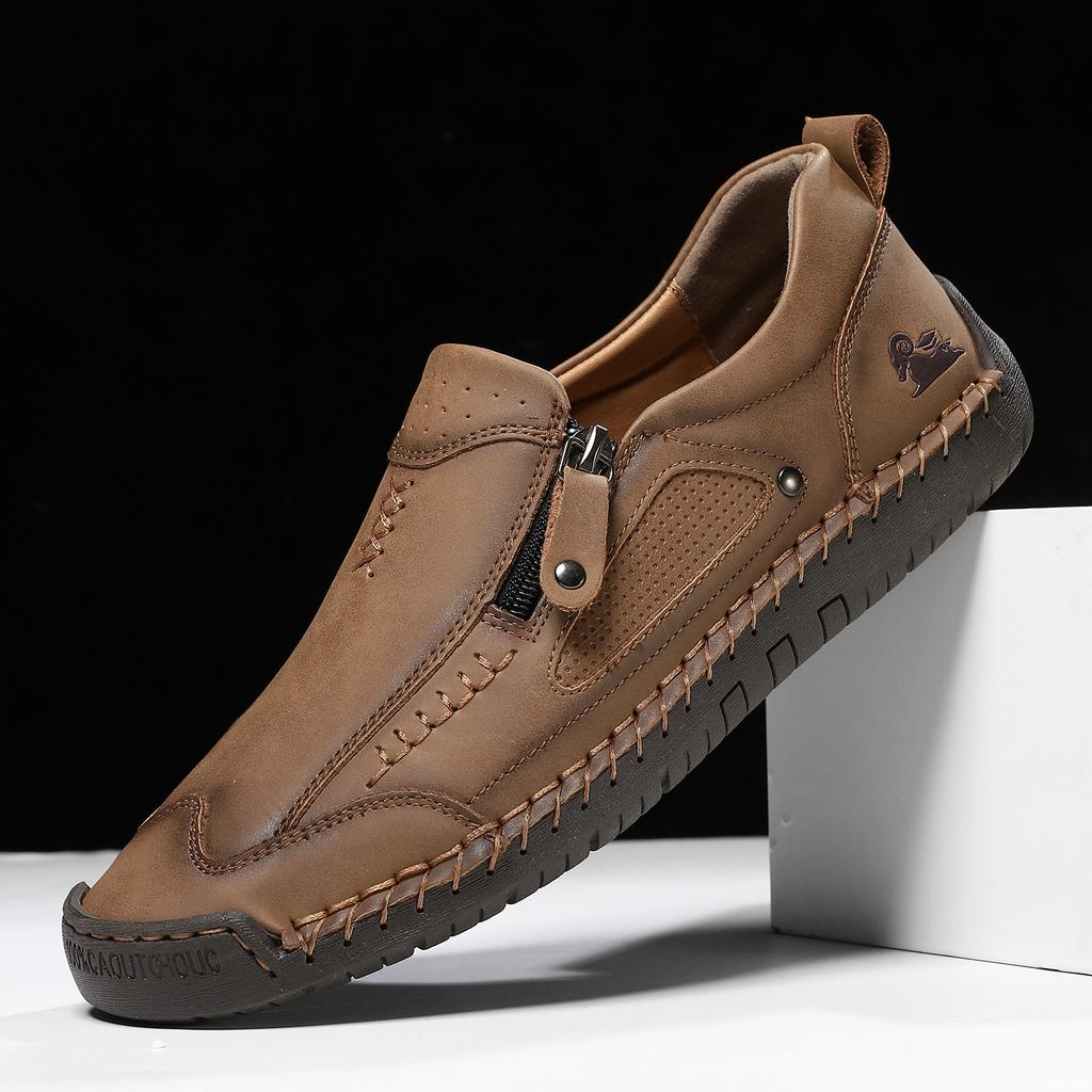 Handmade Leather Men Shoes Casual Slip On Loafers Breathable Leather Shoes Men Flats Fashion Moccasins Tooling Shoes Plus Size
