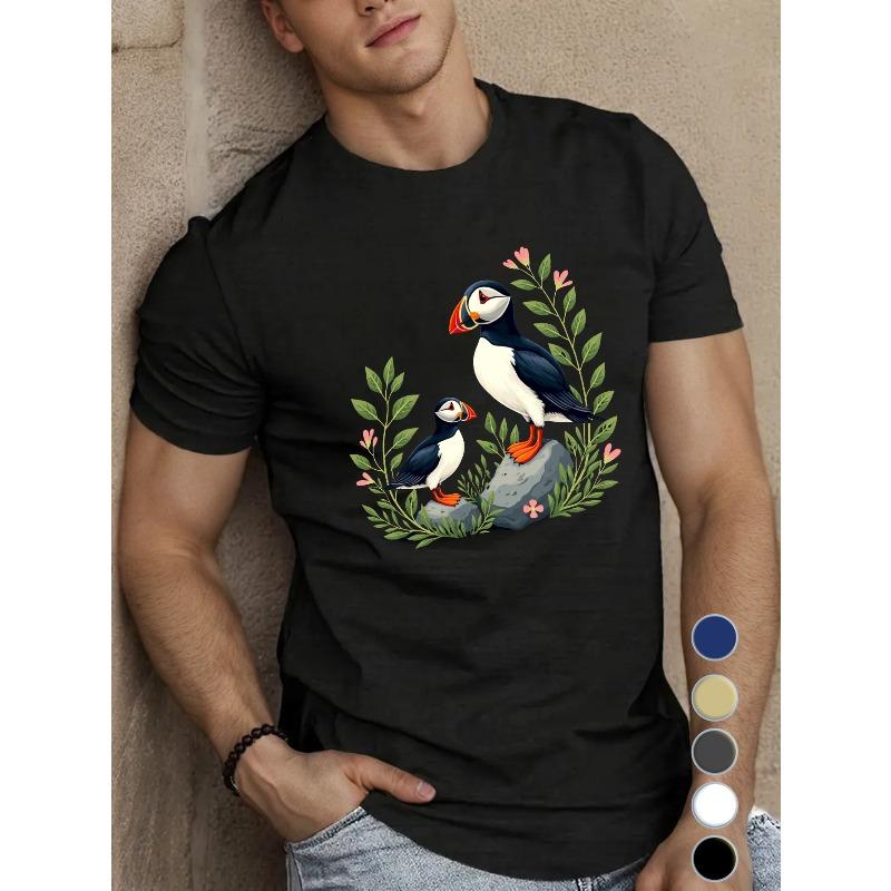 

European sizes Two Puffins in Nature Men s Short Sleeve T-shirt Summer T-shirt Top 4XL чорний