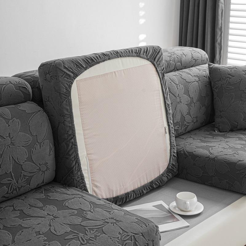 Copertura per Cuscino Divano in Pile Polare Jacquard Pianta Elasticizzato per Soggiorno Animali Domestici Bambini Protezione Mobili Lavabile Rimovibile