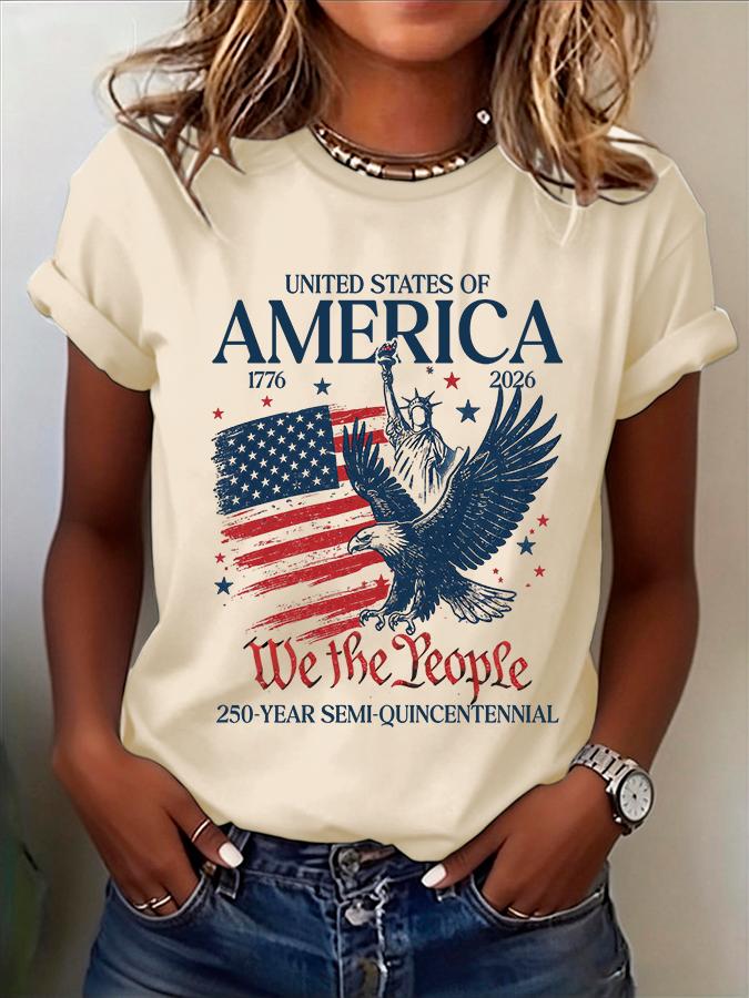 ilstile We The People 17762026 American Flag Eagle Print TShirt Women Casual Short Sleeve Independence Day Tops