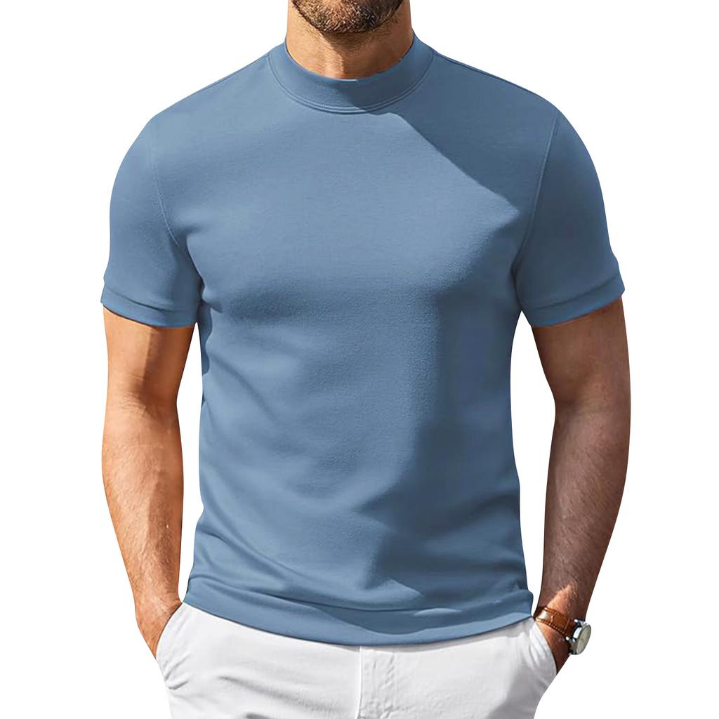 Męski T-shirt z krótkim rękawem i półgolfem Lekki Elastyczny Oddychający Podstawowy Top Miękki Dopasowany Podkoszulek do Codziennego Ubrania