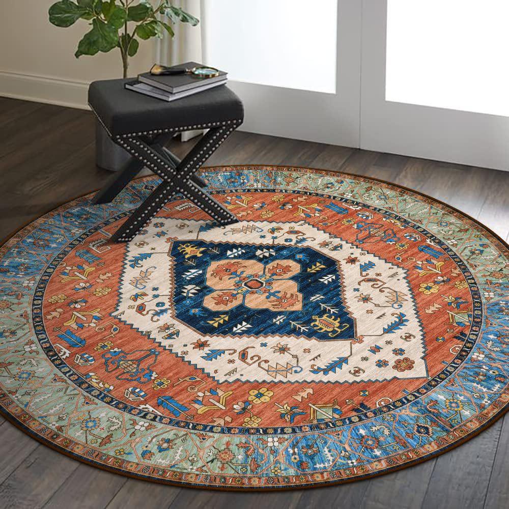 Bohemian Ethnic Round Carpet - Retro Style for Bedroom, Living Room, and Tent