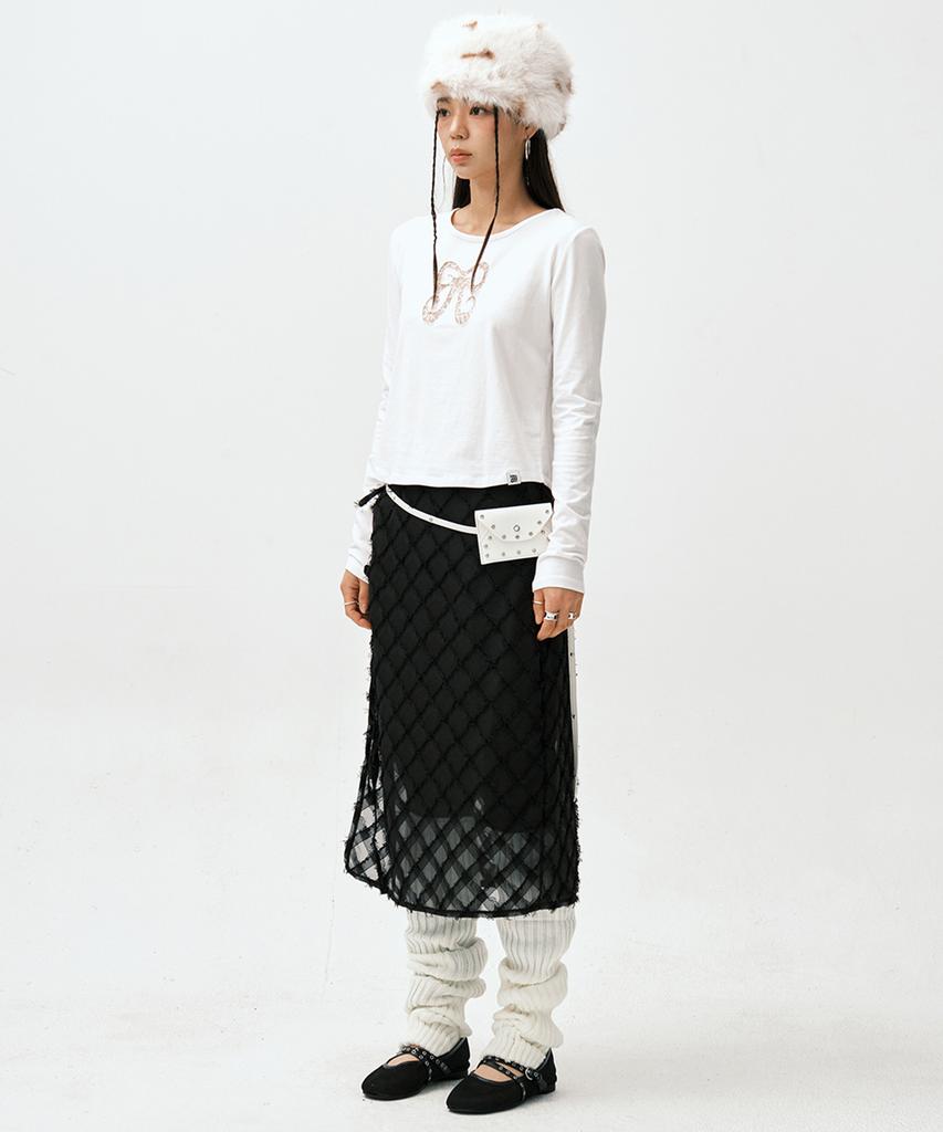 Soleubi Fringe Check Skirt Pants (Set) / Black