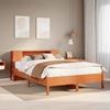 Solid Wood Bed with Shelf without Mattress Wax Brown 135 x 190 cm