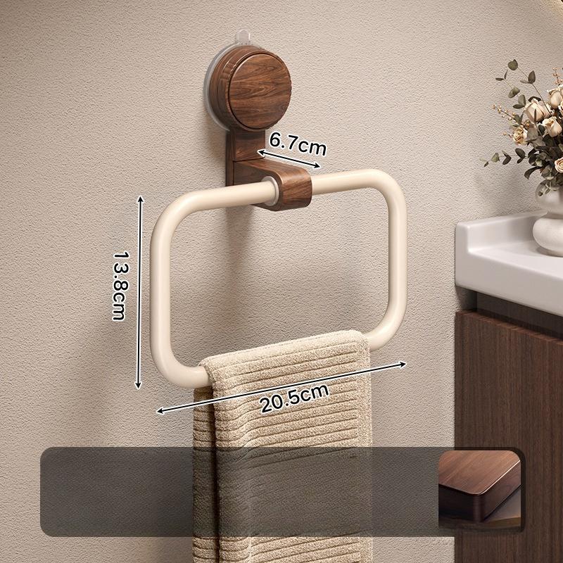 Bathroom Suction Cup Walnut Towel Rack Mid-century Modern Wall-mounted Bathroom Towel Ring Without Punching Bathroom Hook