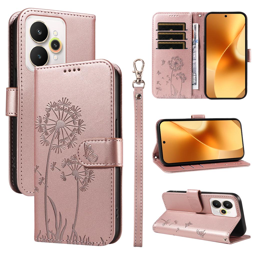 For Realme 15 Pro 5G/Realme 15 5G Leather Wallet Case with Strap Dandelion Imprint Phone Stand Cover