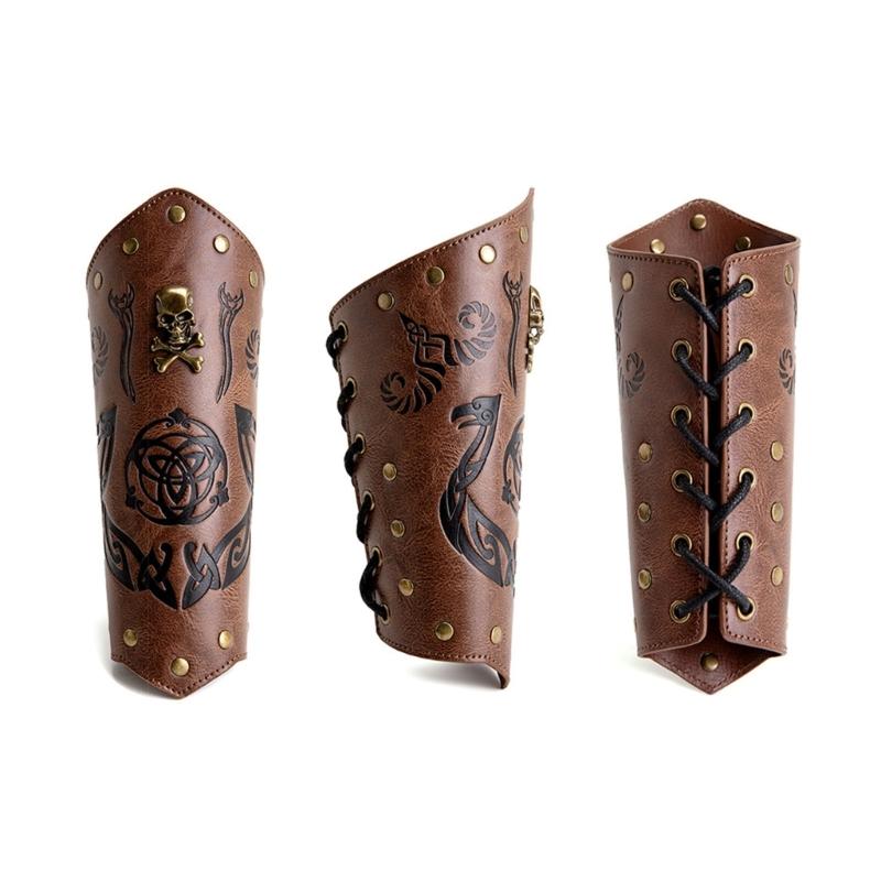 Men Embossed Wrist Cuffs Bracer Gauntlet Cosplay Bracer Wristband for Parties