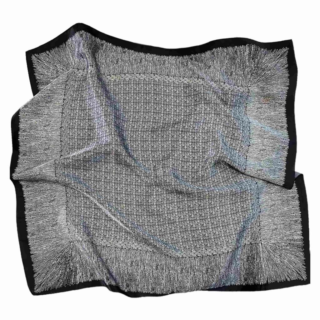 Black Scarf with Feather Pattern 90X90 - Imitation Silk, Classic Elegance and Chic