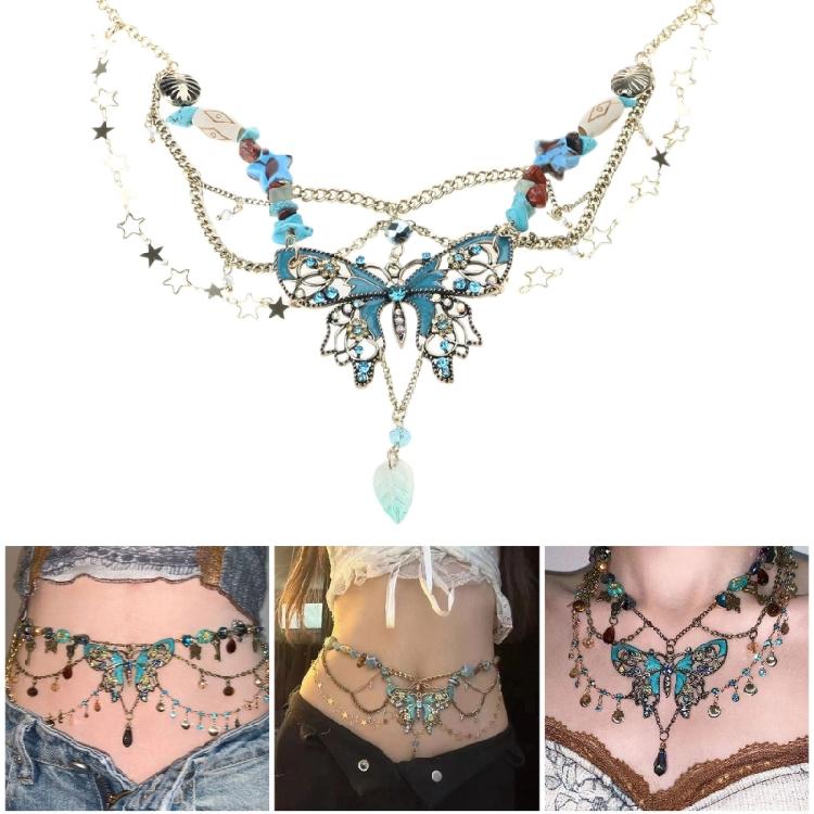 Dainty Butterfly Pendant Tassels Waist Jewelry Dainty Butterfly Pendant Multiayer Waist Chain Elegant Beaded Body Chain