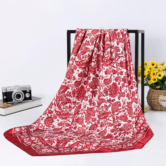 Sciarpa da collo da donna, stile etnico vintage, colore a contrasto, forma quadrata, traspirante, protezione per la testa, tessuto morbido, setoso, copricapo da donna
