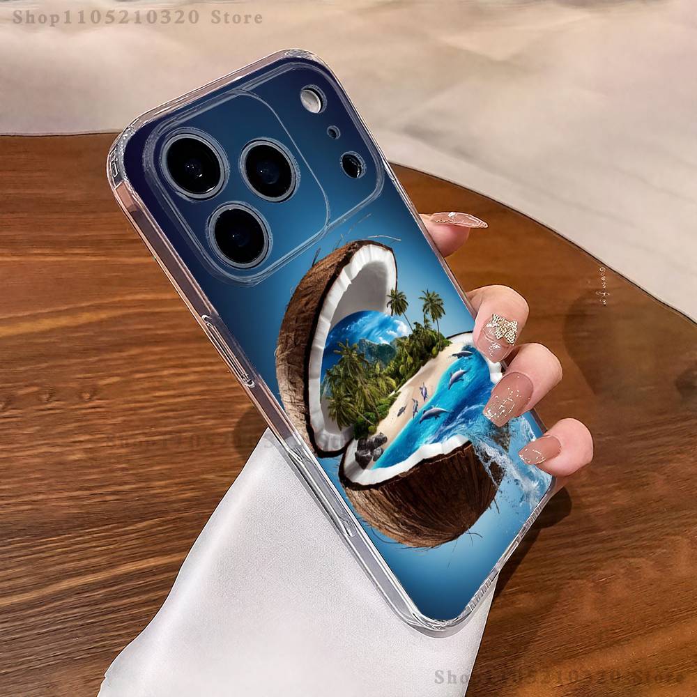 Coconut Fruits Tropical Phone Case For iPhone 16,15,17,12,13,14,11 Max,Pro,Plus,X,XS,XR,SE4,E Mini Transparent Cover