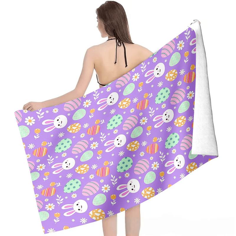 1pc Easter Bunny & Egg Print Bath Towel - Soft Microfiber Quick-Dry Highly Absorbent Beige-Friendly & Bathing, Cute Rabbit Egg