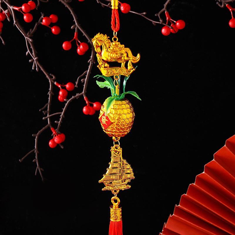 2026 Year Of The Horse Wall Hanging Car Ornament Chinese  Year Red Gold Pineapple Pendant Lucky Decoration Housewarming Gifts