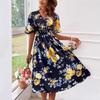 Cross-Border Plus Size Floral Slimming Vacation Dress for Women