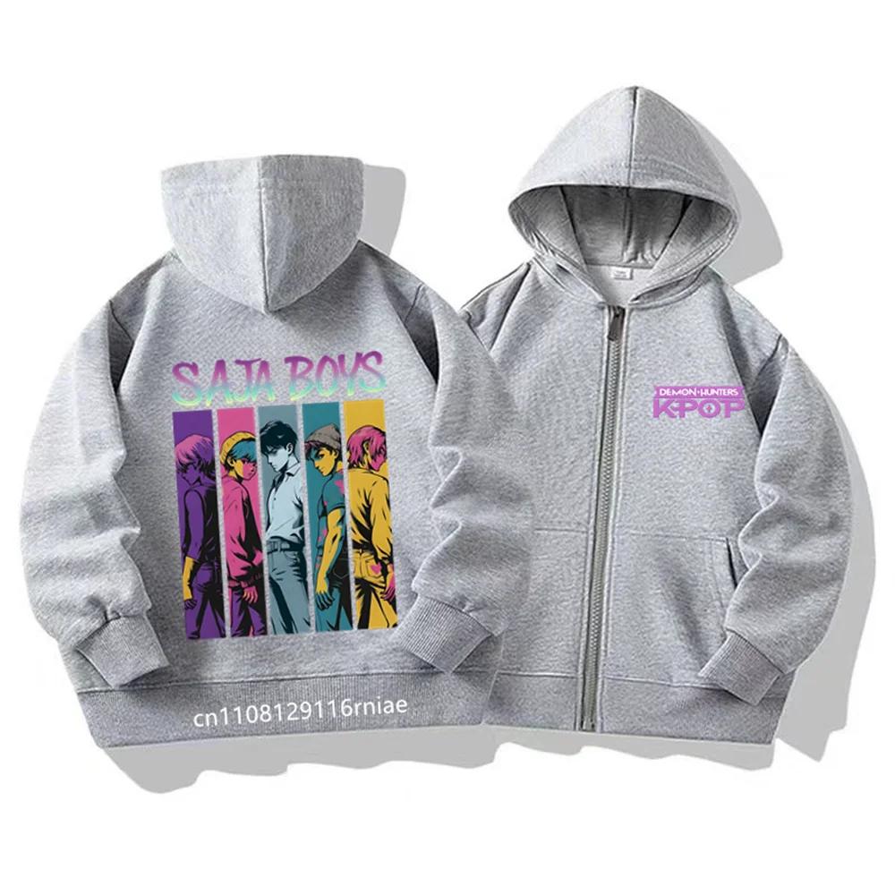 

Худи K-Pop Охотники на демонов Детские топы Куртка на молнии Мальчики Черный Девочки Розовый Одежда Детская Подходящая Толстовка 100