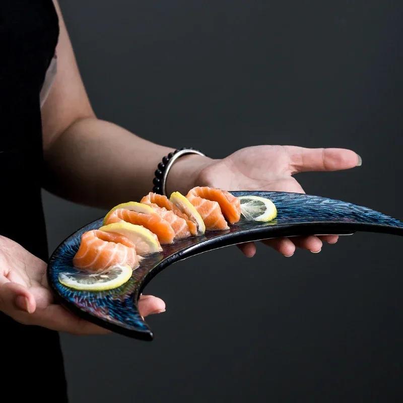Retro Japanese-style creative ceramic moon plate special-shaped personalized sushi dishes set