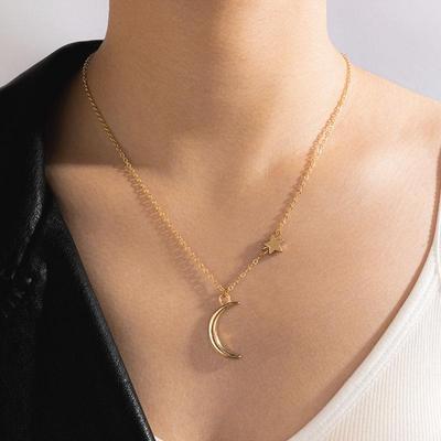 Medený náhrdelník s dlhým retiazkou pre ženy Moon Fashion v európskom a americkom štýle s jednoduchým vintage golierom