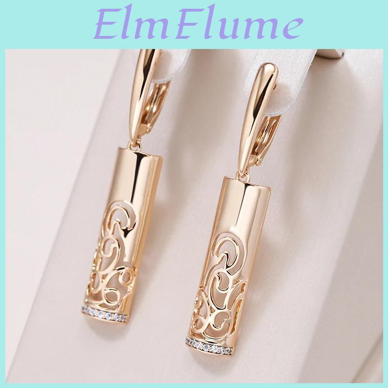 Micro Square Curve Hollow Carve Pendant Golden Earrings For Women Vintage Long Dangle Zircon Earrings Jewelry