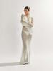 European & American Women's Summer Knitted Backless Long-Sleeve See-Through Floor-Length Dress