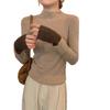 [Core-spun yarn] Contrasting color semi-turtleneck knitted sweater Lazy wind sweater women's autumn and winter versatile