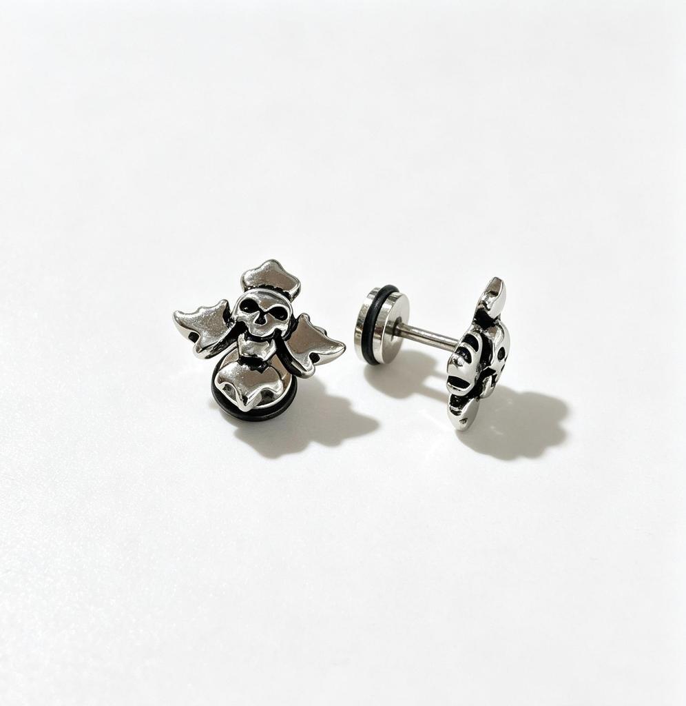 Retro Distressed Star Skull Cross Stud Earrings: Punk Stainless Steel Screw Back for Men