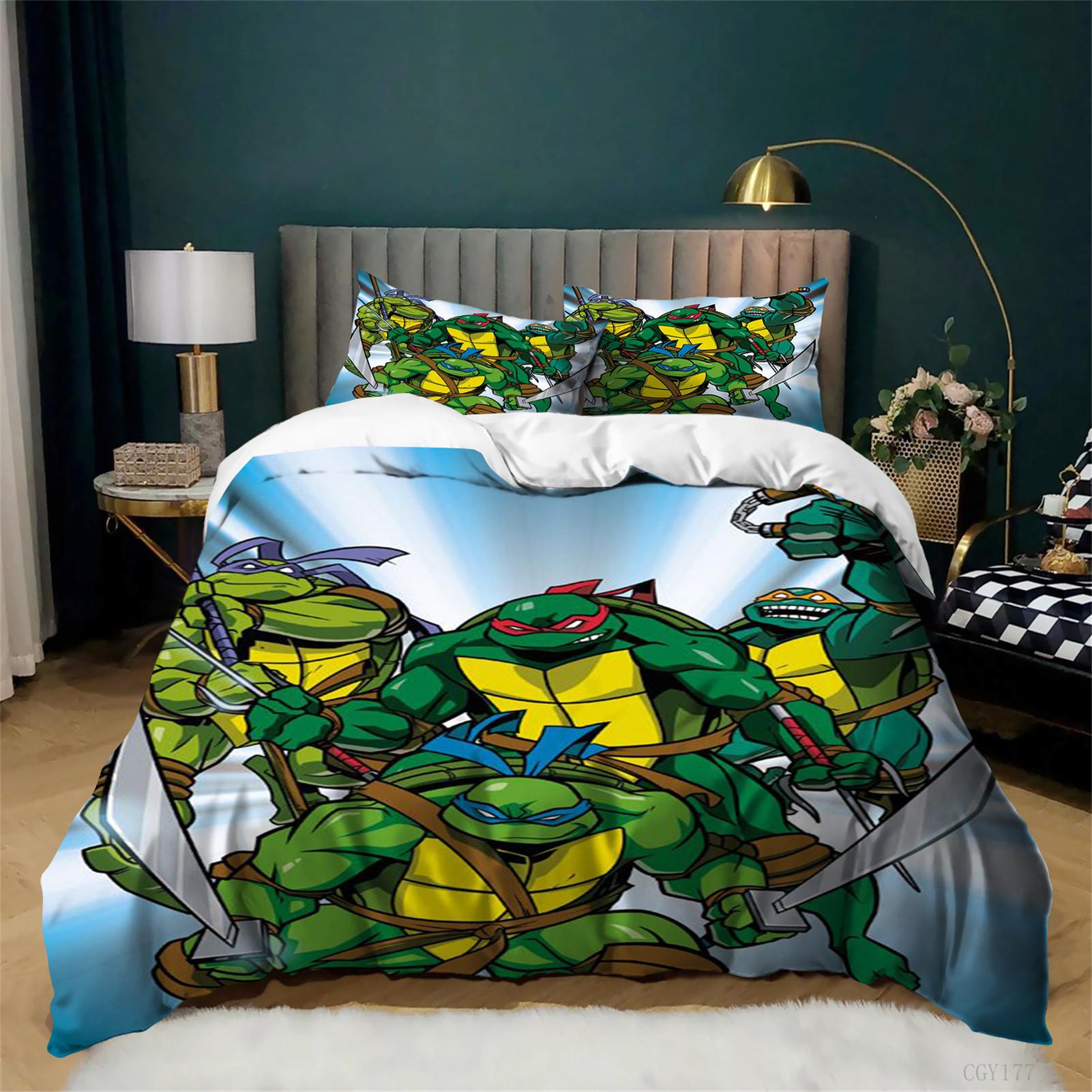 Boys 3D Teen-age Mutant Ninja Turtles Bedding Set Lightweight Duvet Cover Set Quilt Cover All-Season 3-Pcs for Room Decor 135x200cm