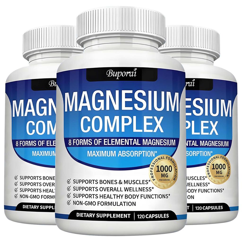 Capsule Complesse di Magnesio: Contiene glicinato di magnesio e malato di magnesio per un assorbimento e un utilizzo massimizzati.