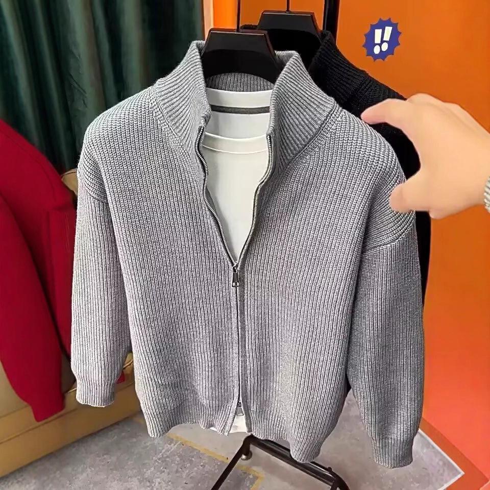 Herren einfarbige Strickjacke mit Reißverschluss - Vielseitige schmale Passform Herbst/Winter Stehkragen Jacke