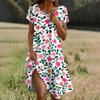 Short Sleeve Boho Dress For Women Casual Loose Fit Summer Sundress Floral Print Dress With Pockets