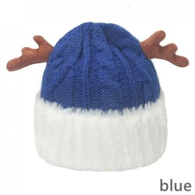 Lady Knitted Faux Fur Patchwork Hat Christmas Deer Horn Skullcap Beanie Cap Warm