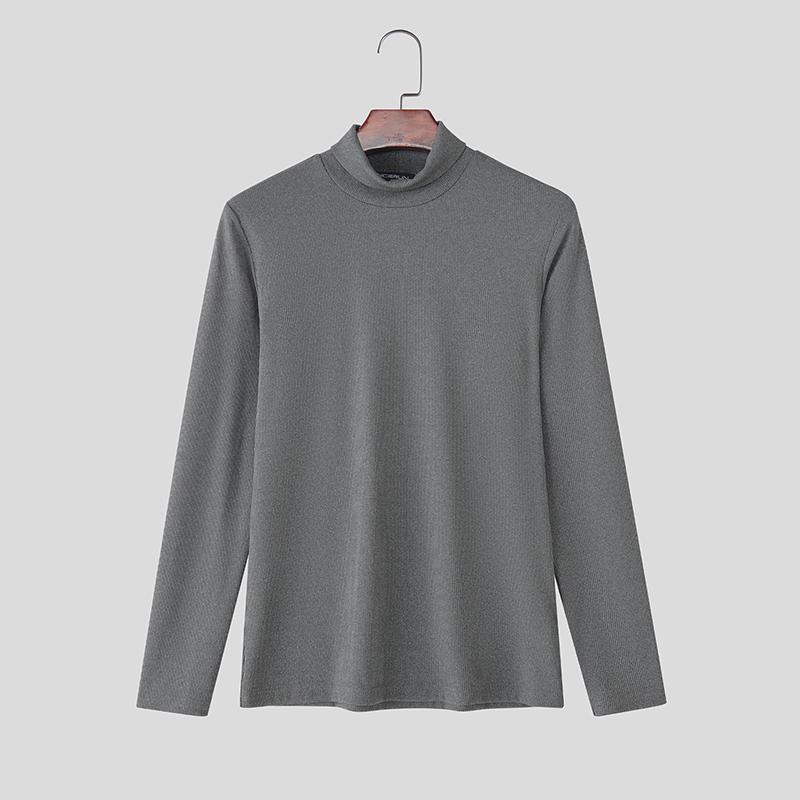 

INCERUN S-5XL Men Long Sleeve Ribbed Fitted Pullover Tops Autumn Spring Undershirts XL серый