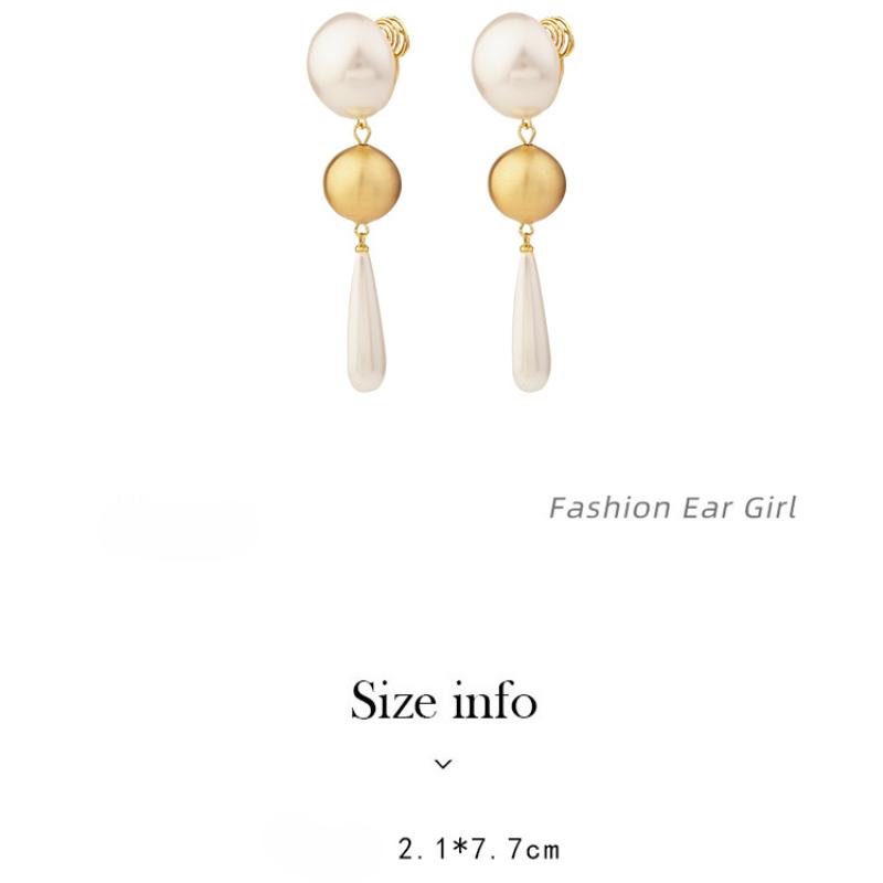 Luxury Elegant Geometric Imitation Pearl Water Drop Pendant Long Female Mosquito Coil Without Ear Piercing Ear Clip