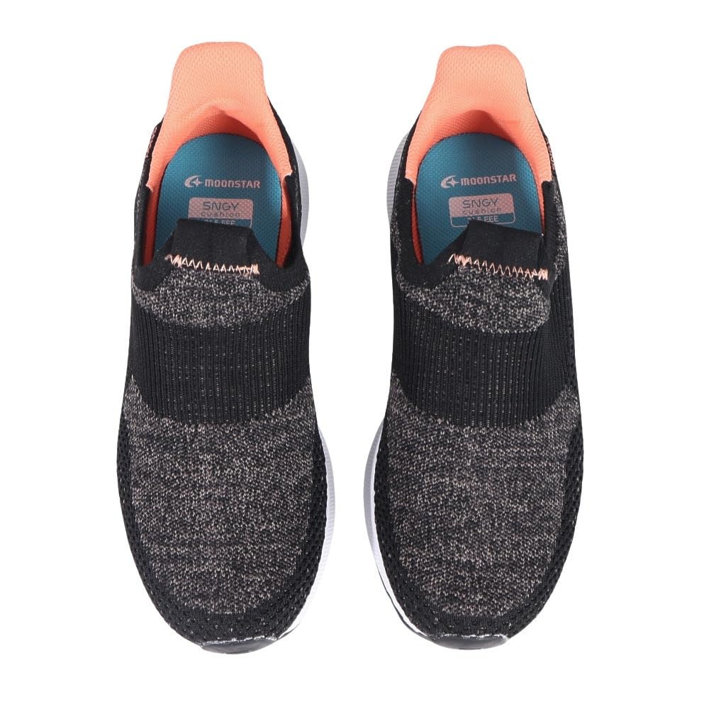 Moonstar Synergy Shock Wide SNGY 3E Cushion, Lightweight, Soft, Hands-Free Slip-On, Cushioned, Absorbing, Breathable, Fit, Women's, L25, Black, 22.5