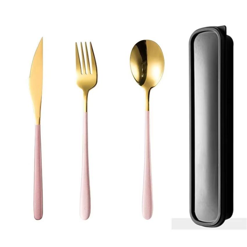 3Pcs/Set 304 Stainless Steel Chopsticks Knives Forks Spoons Student Modern Simple Children's Tableware Storage Box Kitchen Tools