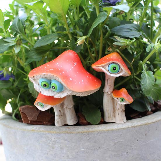3Pcs Cartoon Mushroom Figurines Realistic Looking Weather-Resistant Outdoor Miniature Statues Potted Landscape