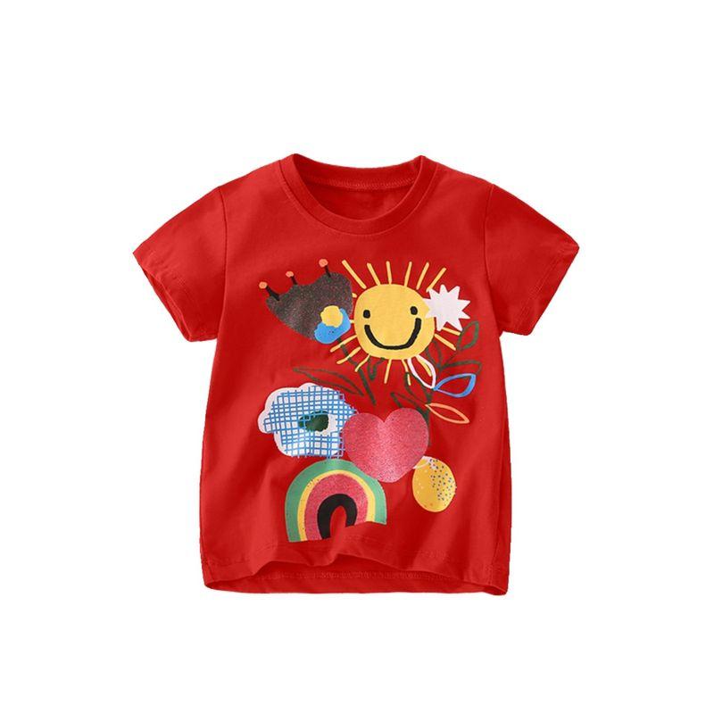 Summer New Style Export Children's Clothing Girls' Red Short-Sleeved T-Shirt Pure Cotton Kids' Baby Top Pullover Half-Sleeve 6 Years Old Trendy