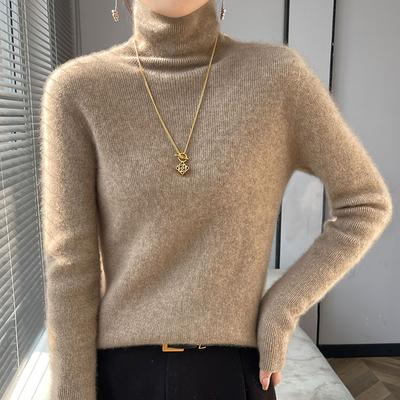 Autumn Winter Women New Wool Blend Sweater Pile Collar Solid Slim Pullover Bottoming Shirt Casual Warm Knitting Top