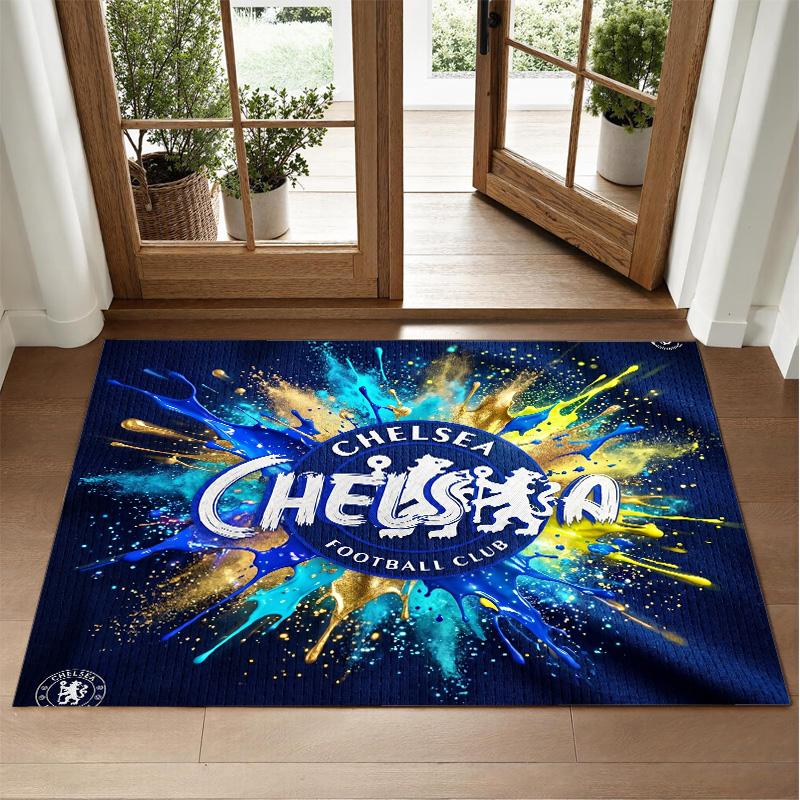 Chelsea FC Design Crystal Velvet Rug Soft Decorative Mat for Bedroom Entrance