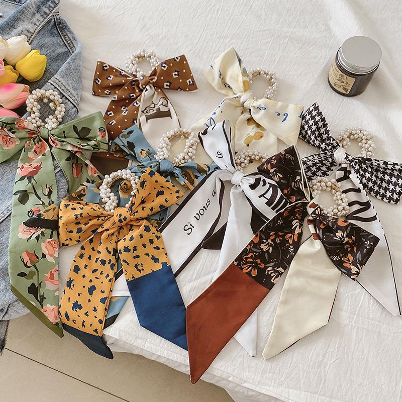 2021 Influencer Pearl Hair Tie with Ribbon Scarf Headband - Women's Elastic Band