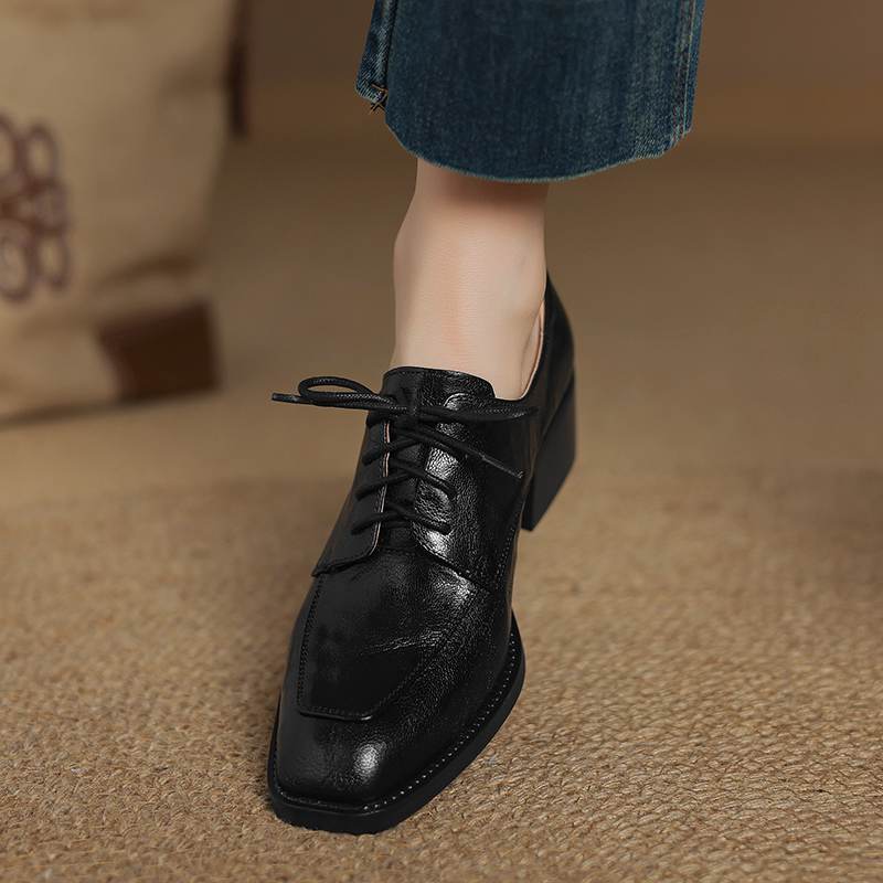 Krazing Pot Овчина Осенне-зимняя обувь На шнуровке Средний каблук Размер 42 Квадратный носок Коричневый цвет Туфли 34 чёрный 8384₽