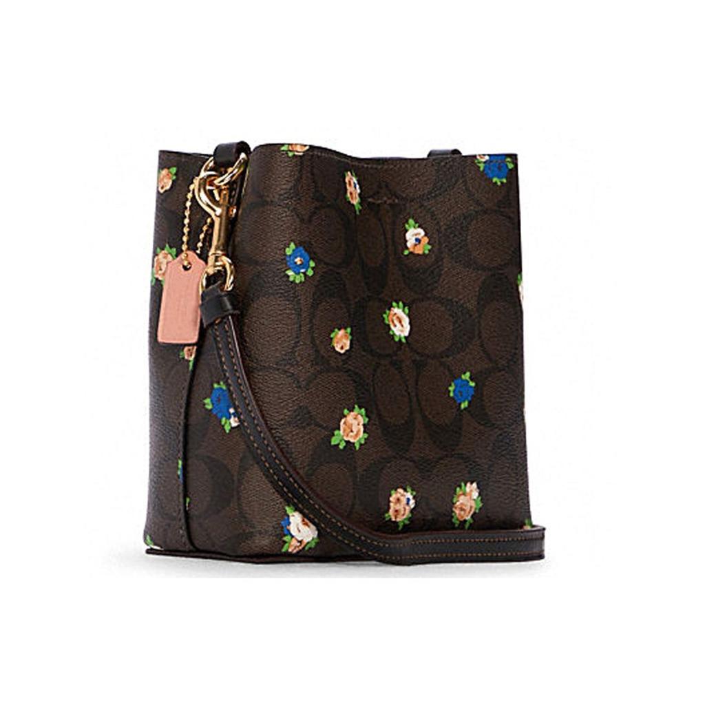 Coach Town 16 Classic Floral Print Coated Canvas And Leather Bucket Bag Women Bags Dark-Brown C7270-IMOSN