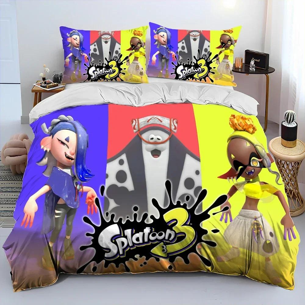 S-Splatoon Spiel Gamer Cartoon Bequeme Bettdecke Bettbezug Kissenbezug Bettwäscheset Kinder Schlafzimmer Dekoration Heimtextil