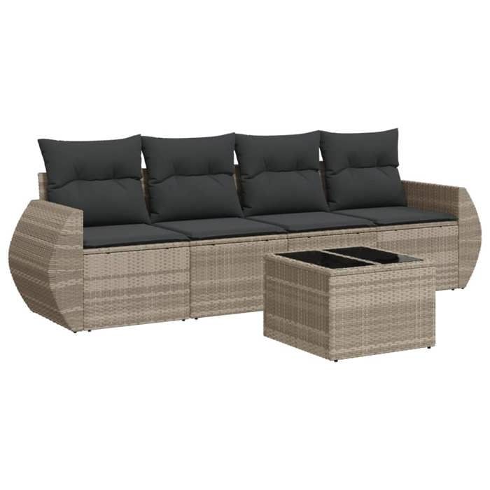 VidaXL Salon de Jardin avec Coussins 5 pcs, Canapés de Terrasse, Ensemble de Meubles de Patio, Mobilier d'Extérieur, Gris 3221091
