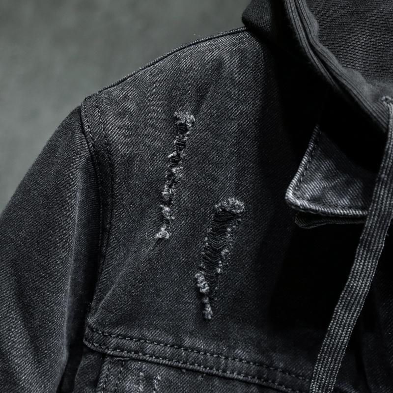 Thicker Winter Black Hooded Denim Jacket Outerwear Warm Men Lining Plus Cotton Thick Cowboy Jacket Coat  Large Size