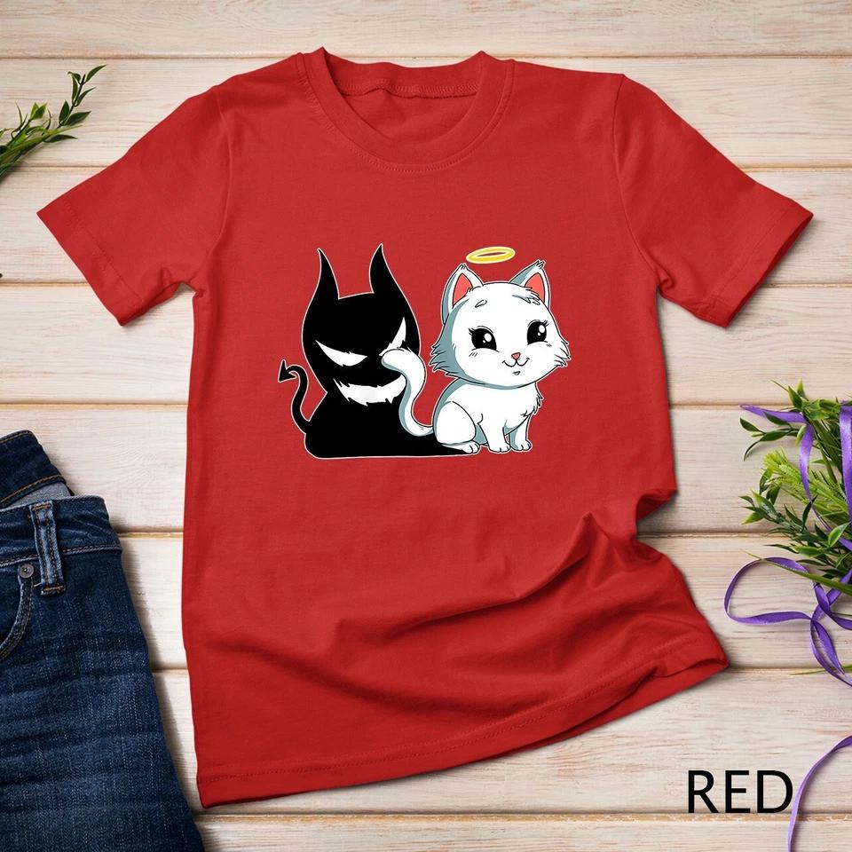 Funny Angel Devil Cat T-Shirt Sweet Dearly Kitty Demon Unisex T-shirt 11 S