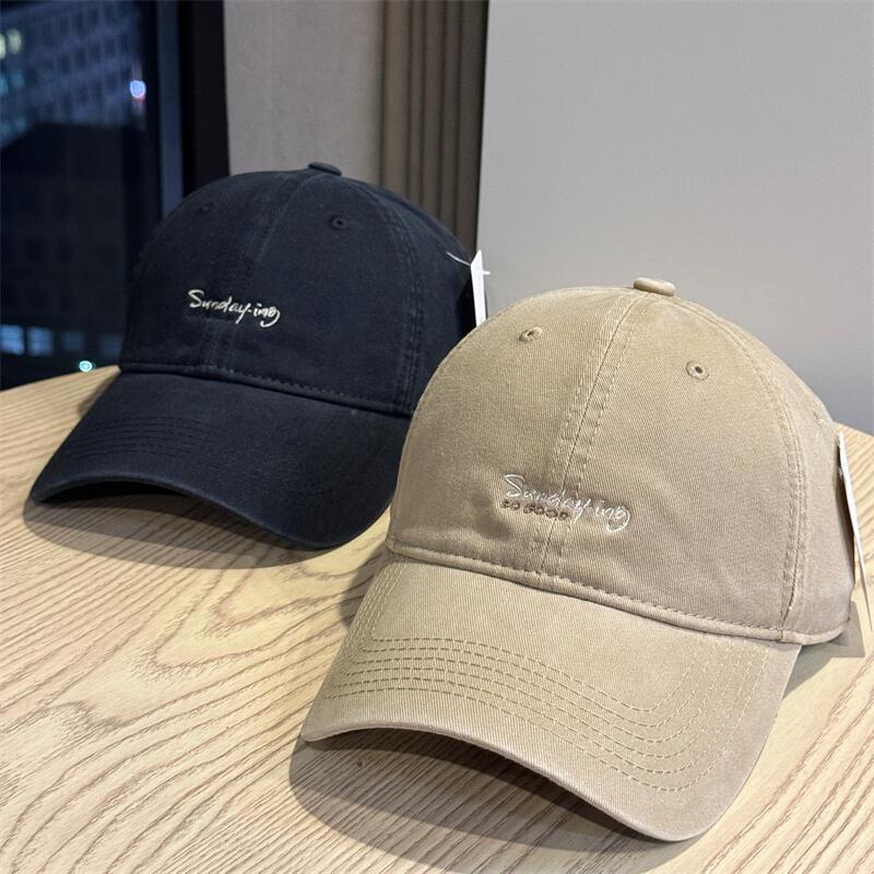 New simple washed letter embroidered baseball cap men's and women's versatile cap showing face small sunscreen cap hat