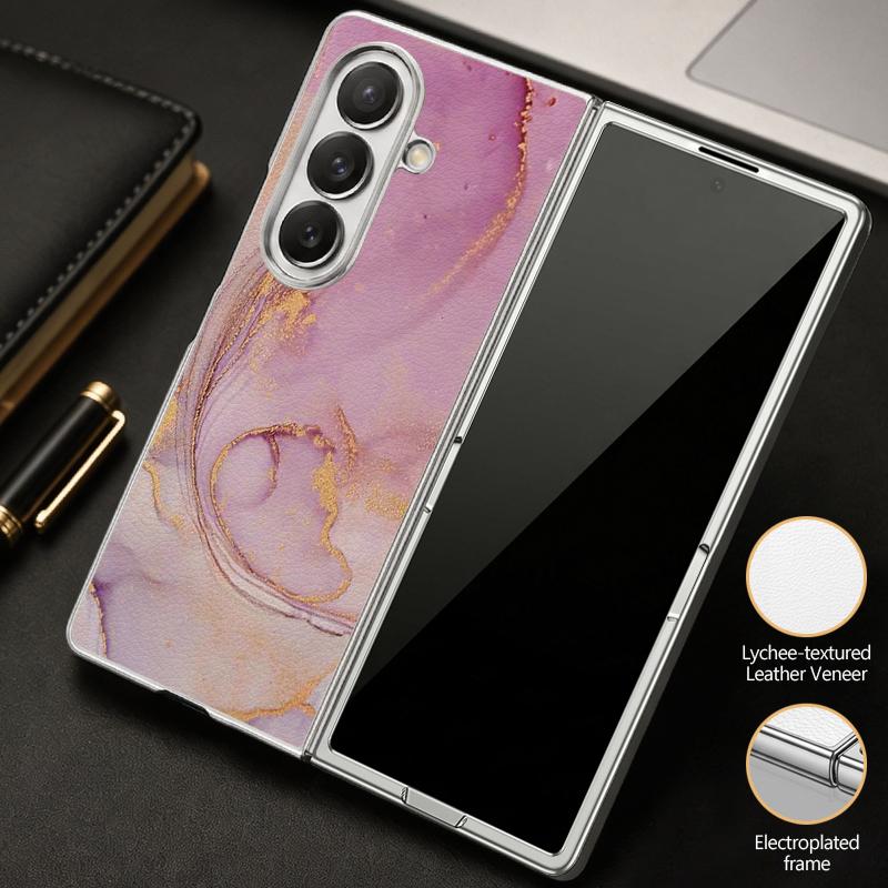 Watercolor Marble Case For Samsung Z Fold 8 Ultra 7 6 5 Hybrid 3in1 Leather Skin Plating Folding Phone Cover For Galaxy Z Fold8 Fold7 Fold6