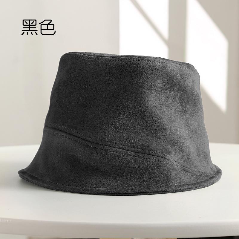 Autumn and Winter Versatile Deerskin Velvet Solid Color Bucket Hat Damp Warm Windproof Face Small Bucket Basin Hat
