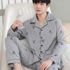 Men's 100% Cotton Long Sleeve and Pants Pajama Set - Plus Size, Spring/Autumn, Loose Fit, Two-Piece Home Wear